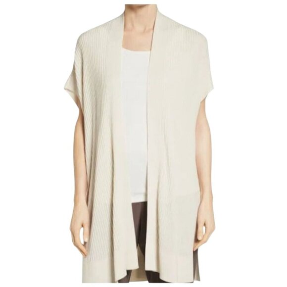 Eileen Fisher Ribbed Kimono Tencel Cardigan In Bone Sz XXS - Picture 1 of 9